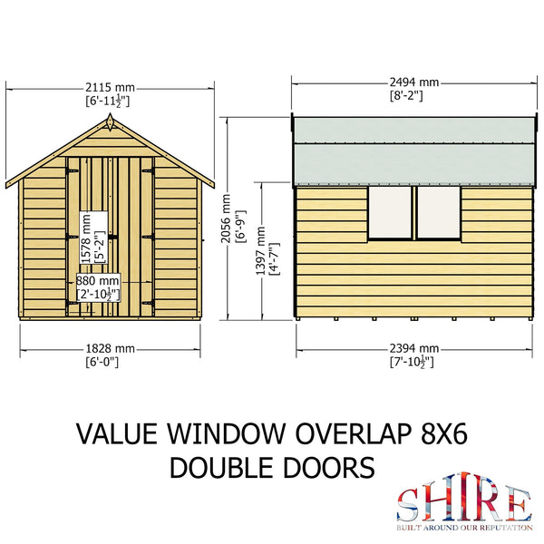 Shire Overlap 8x6 Double Door Economy With Window Storage Shed - Best Shed