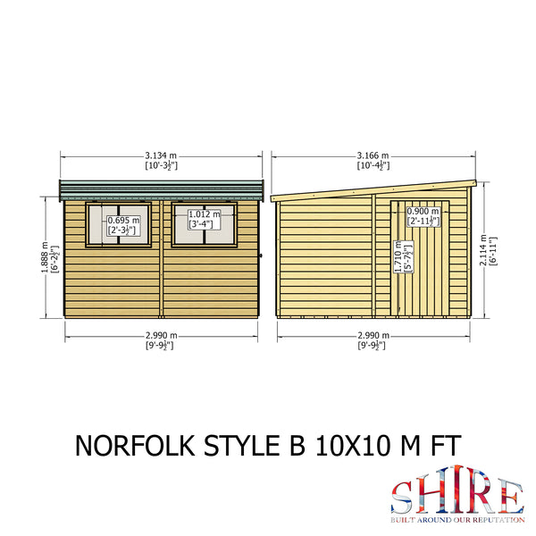 Norfolk Style B 10x12 single door 12mm Shiplap Garden Shed