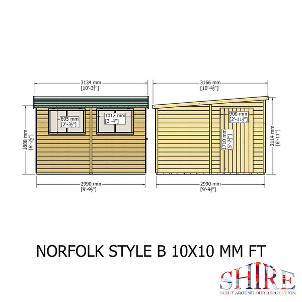 Norfolk Style B 10x12 single door 12mm Shiplap Garden Shed