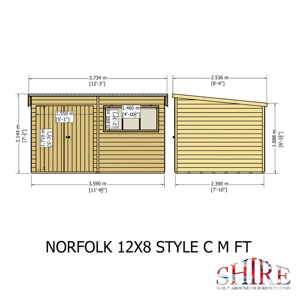 Norfolk 12x8 Double Door 12mm Shiplap Garden Shed