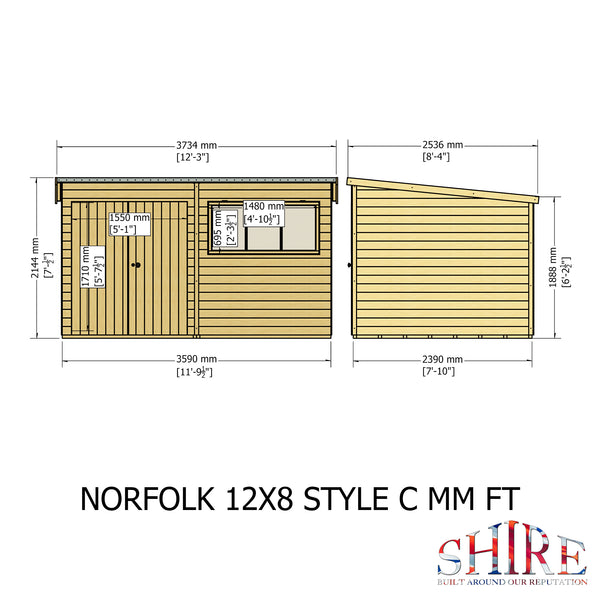 Norfolk 12x8 Double Door 12mm Shiplap Garden Shed