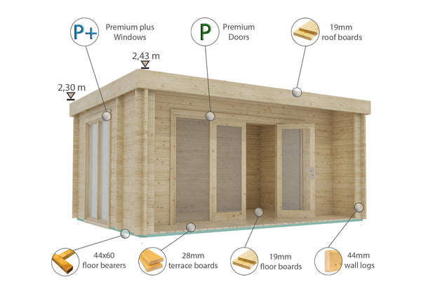 Shire Nuuk Log Cabin 16x13 Log Cabin 44mm Cladding - Best Shed