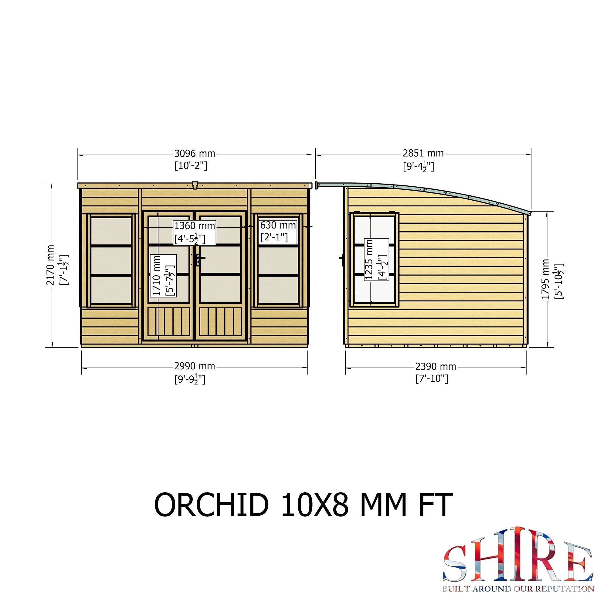 Shire Orchid 10x8G Summerhouse with curved roof - Best Shed