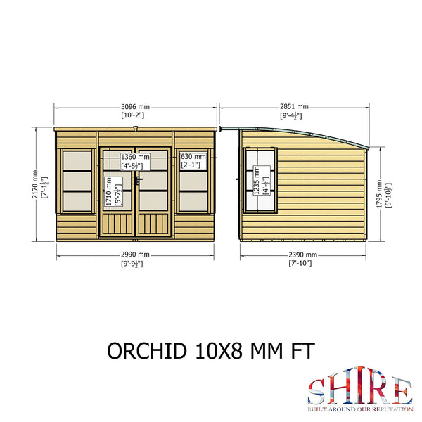 Shire Orchid 10x8G Summerhouse with curved roof - Best Shed