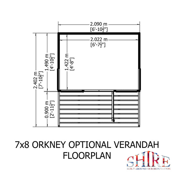 Orkney 7x8 Garden Shed with Veranda 12mm Shiplap T&G