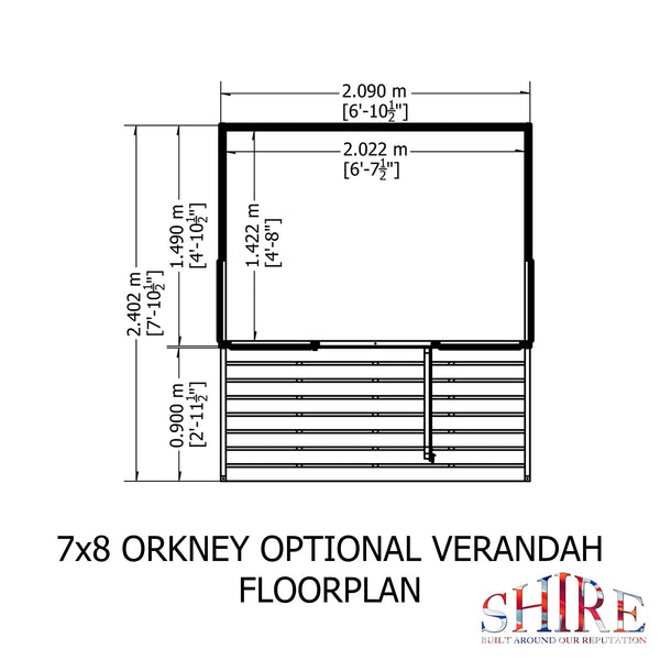 Orkney 7x8 Garden Shed with Veranda 12mm Shiplap T&G