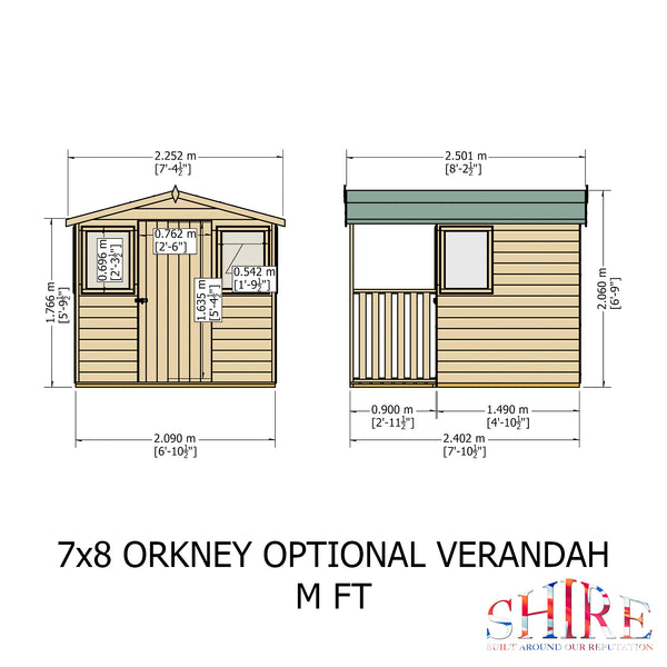 Orkney 7x8 Garden Shed with Veranda 12mm Shiplap T&G