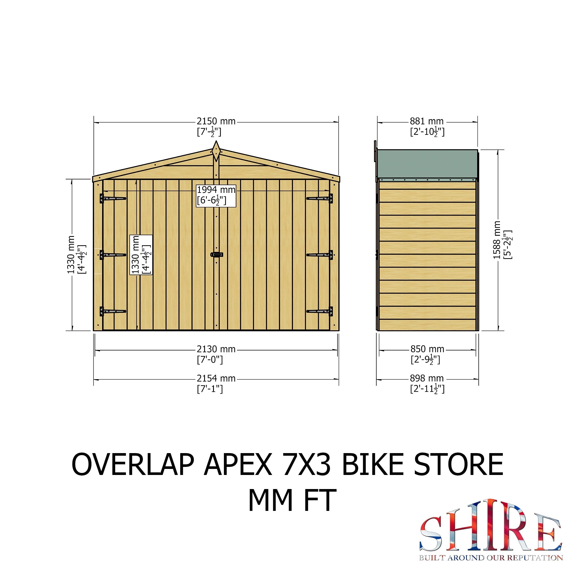 Shire Apex Bike Overlap Store no floor 7x3 - Best Shed
