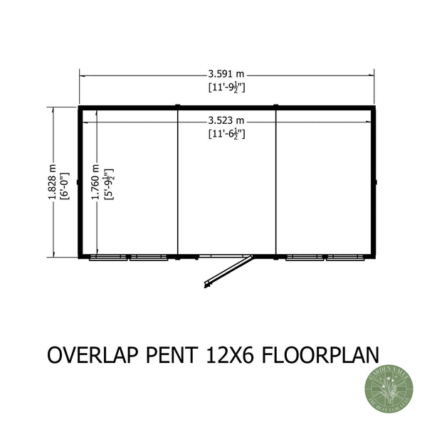 Overlap 12x6 single door pent shed
