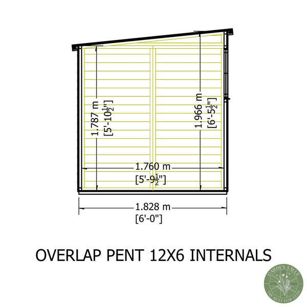Overlap 12x6 single door pent shed
