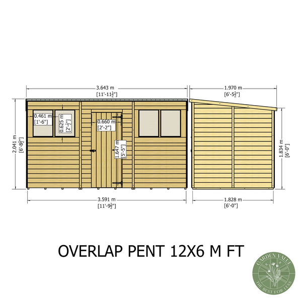 Overlap 12x6 single door pent shed