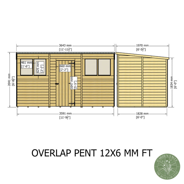 Overlap 12x6 single door pent shed