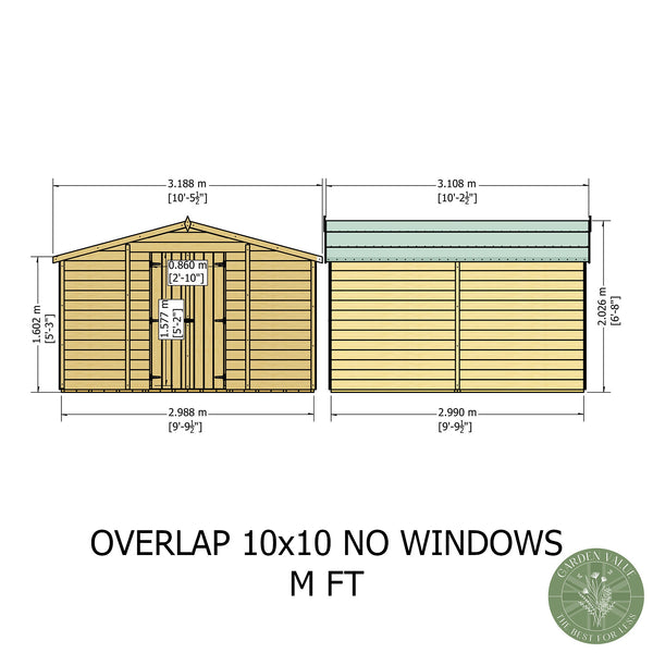 Overlap Double Door No windows 10x10 Economy Storage Shed