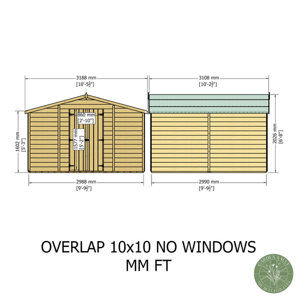 Overlap Double Door No windows 10x10 Economy Storage Shed