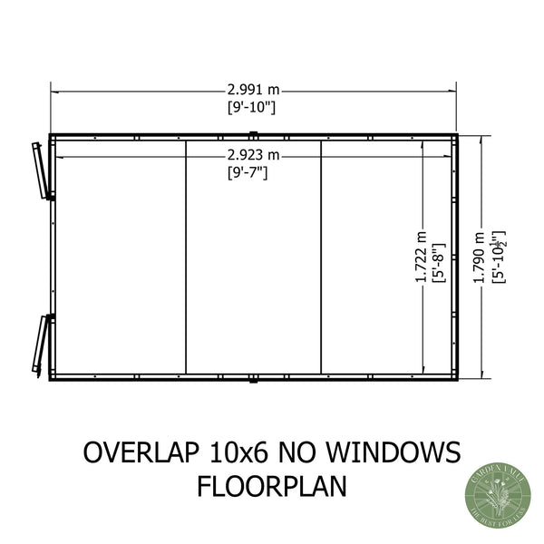 Overlap Double Door No windows 10x6 Storage Shed