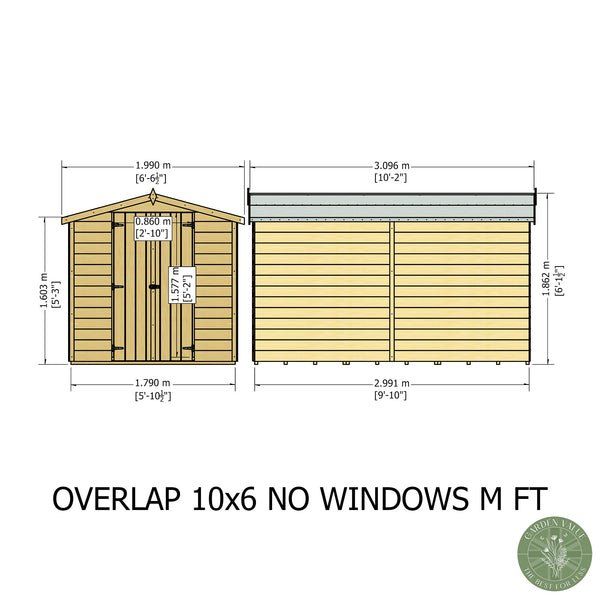 Overlap Double Door No windows 10x6 Storage Shed
