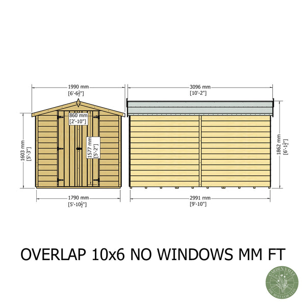 Overlap Double Door No windows 10x6 Storage Shed
