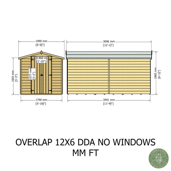 Overlap Double Door No windows 12x6 Storage Shed