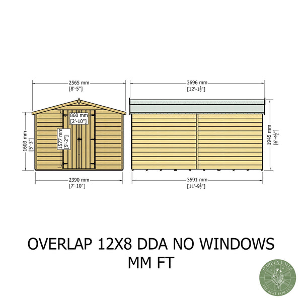 Overlap Double Door No windows 12x8 Storage Shed