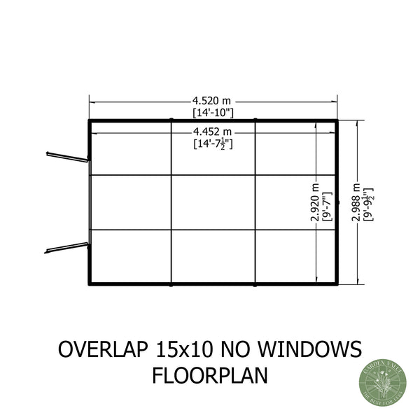 Overlap Double Door No windows 10x15 Economy Storage Shed