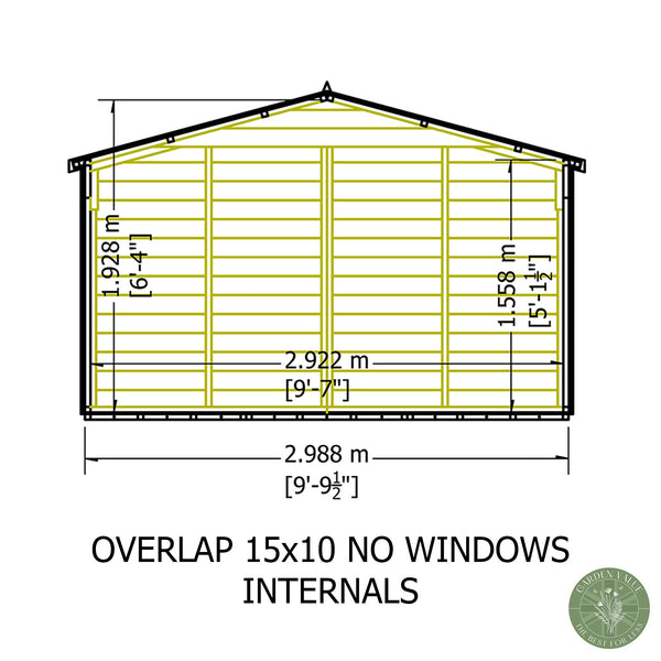 Overlap Double Door No windows 10x15 Economy Storage Shed