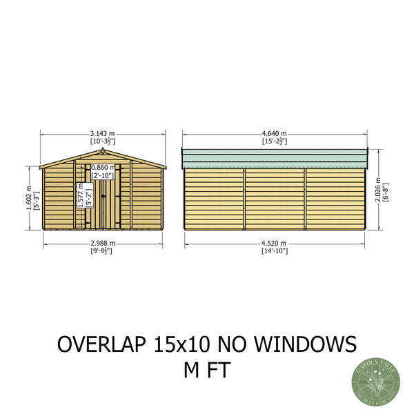 Overlap Double Door No windows 10x15 Economy Storage Shed