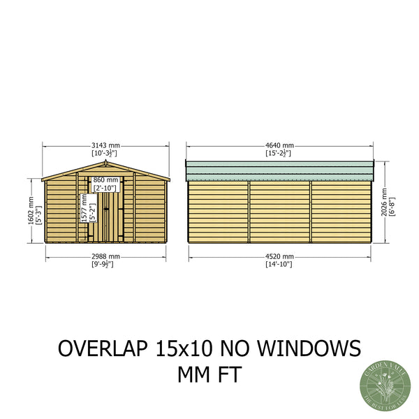 Overlap Double Door No windows 10x15 Economy Storage Shed
