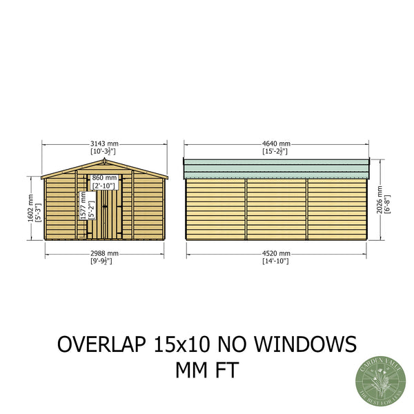 Overlap Double Door No windows 10x15 Economy Storage Shed