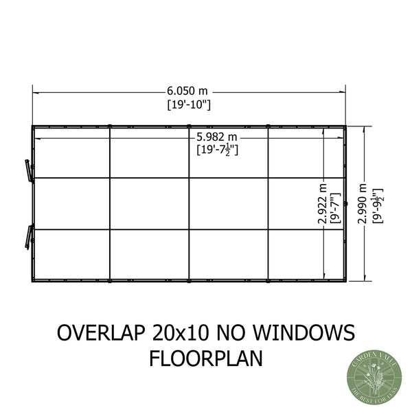 Overlap Double Door No windows  10x20 Value storage shed