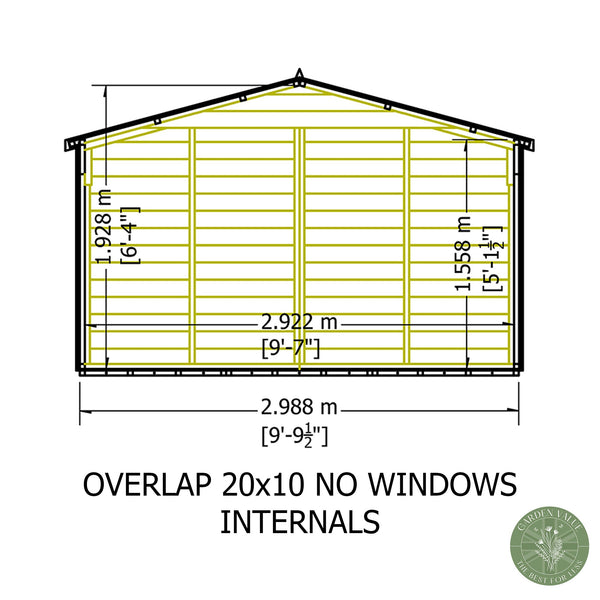 Overlap Double Door No windows  10x20 Value storage shed