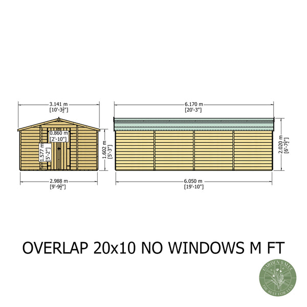 Overlap Double Door No windows  10x20 Value storage shed