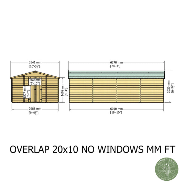 Overlap Double Door No windows  10x20 Value storage shed