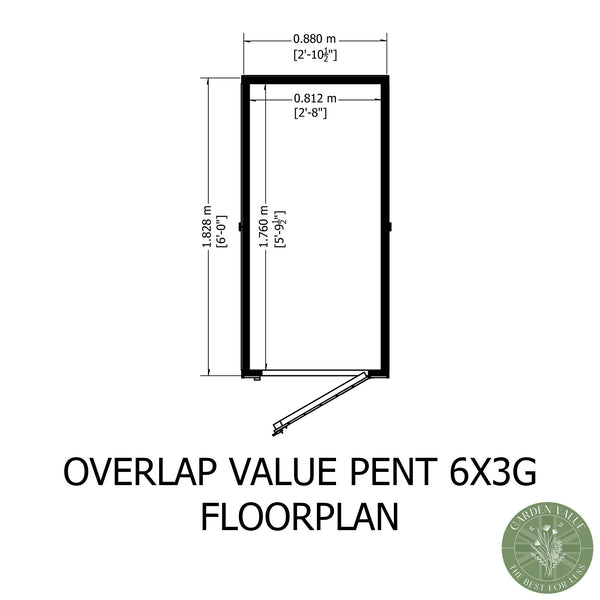 Overlap 6x3 single door pent shed