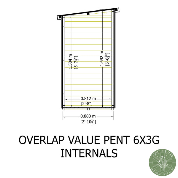 Overlap 6x3 single door pent shed