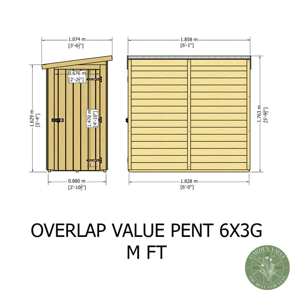 Overlap 6x3 single door pent shed