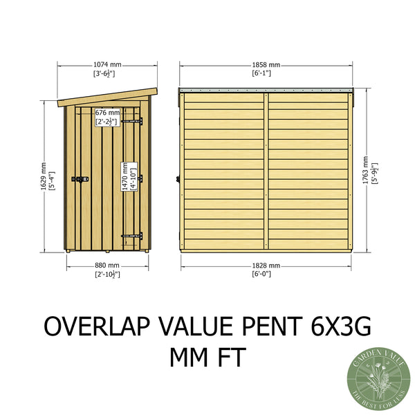 Overlap 6x3 single door pent shed