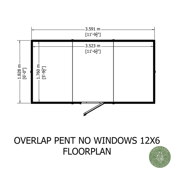 Overlap 12x6 single door pent shed no windows