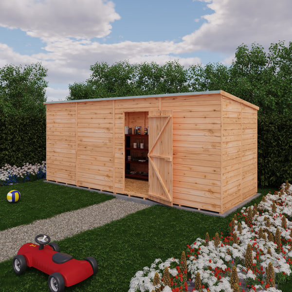 Overlap 16x6 single door pent shed no windows
