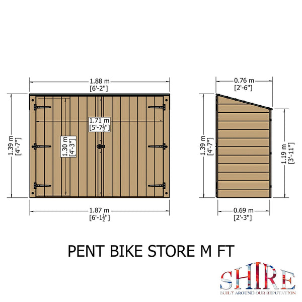 Shire Pent Shiplap Bike Store No Floor 6x3 - Best Shed
