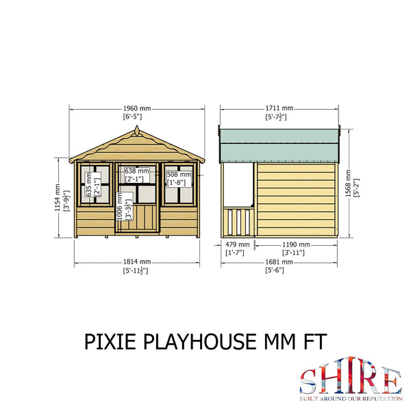Shire Pixie 6x5.5 Childrens Playhouse with 12mm Shiplap cladding - Best Shed