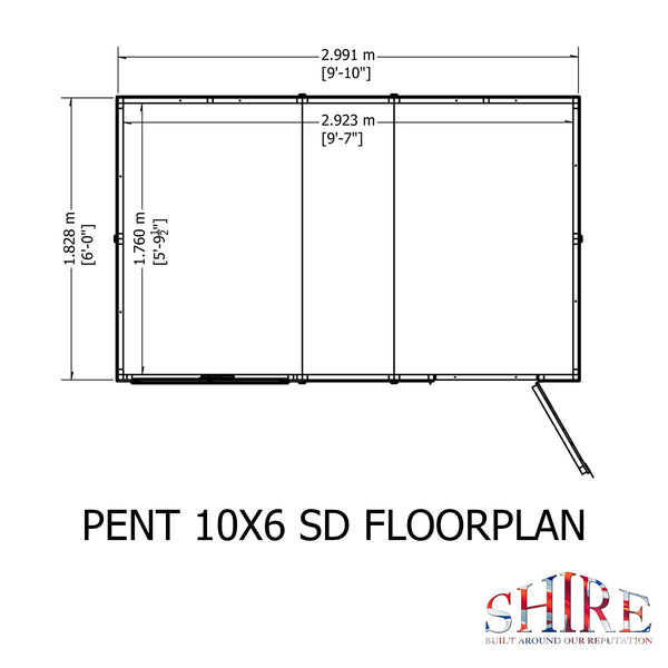 Shire 10x6 single door Pent shed 12mm shiplap interlock cladding