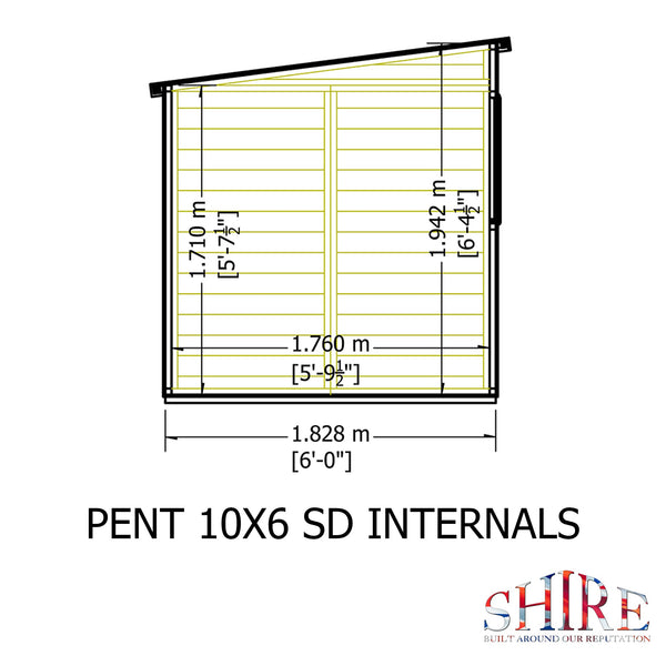 Shire 10x6 single door Pent shed 12mm shiplap interlock cladding