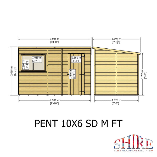 Shire 10x6 single door Pent shed 12mm shiplap interlock cladding