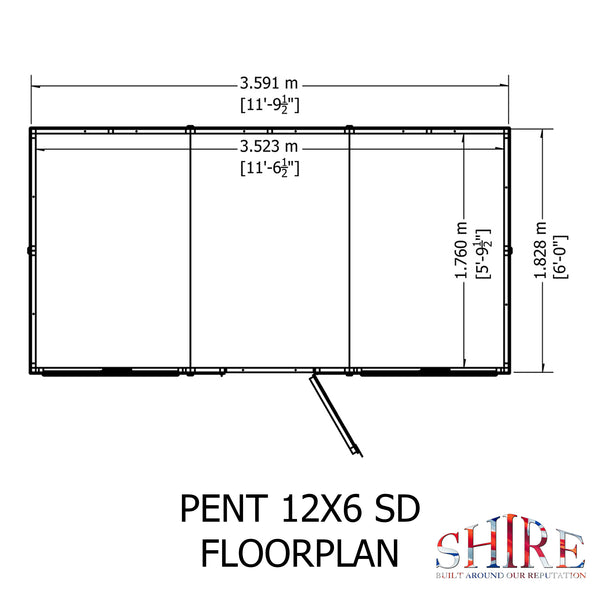Shire 12x6 single door Pent shed 12mm shiplap interlock cladding