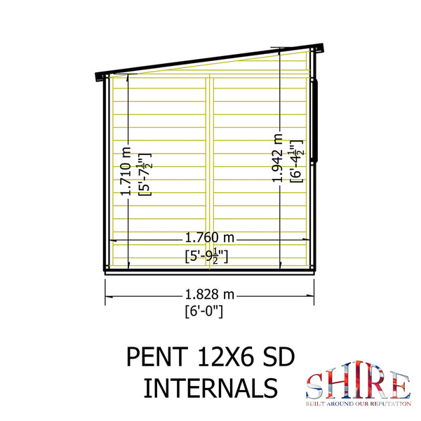Shire 12x6 single door Pent shed 12mm shiplap interlock cladding
