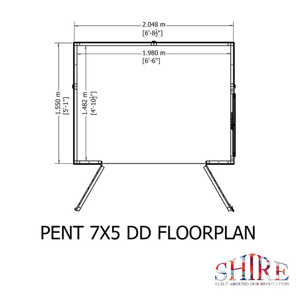 Shire 7x5 double door Pent shed 12mm shiplap interlock cladding