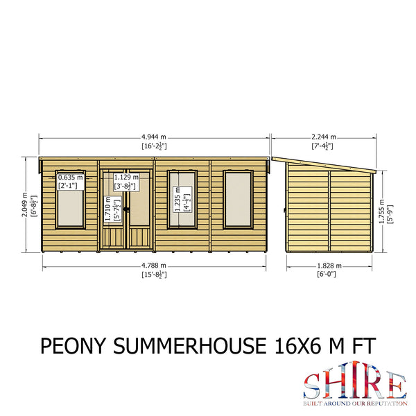 Shire 16x6 Peony Summerhouse 12mm Shiplap interlock cladding