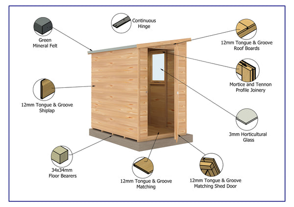 Caldey Single Door 6x4 style A 12mm Shiplap Garden Shed
