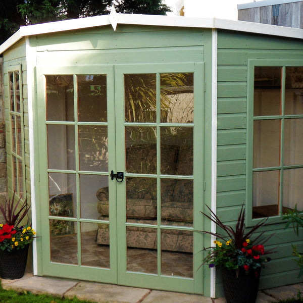 Shire Hampton 8x8 Corner Summerhouse 12mm Interlock Cladding - Best Shed