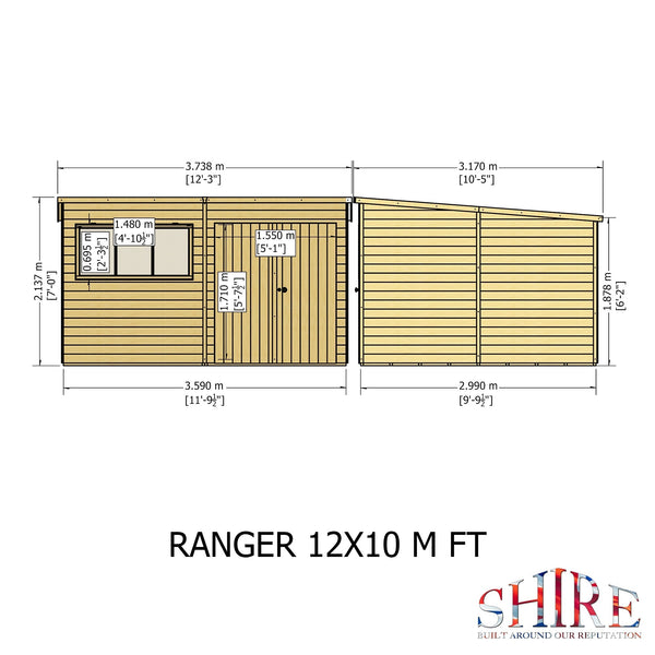 Shire Ranger 12x10 Double Door Premium Pent interlock Shiplap Shed - Best Shed